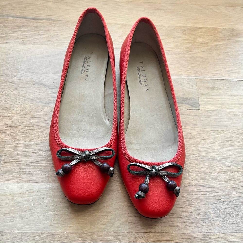 Red/Orange Leather Talbots bow ballet flats- Size 9